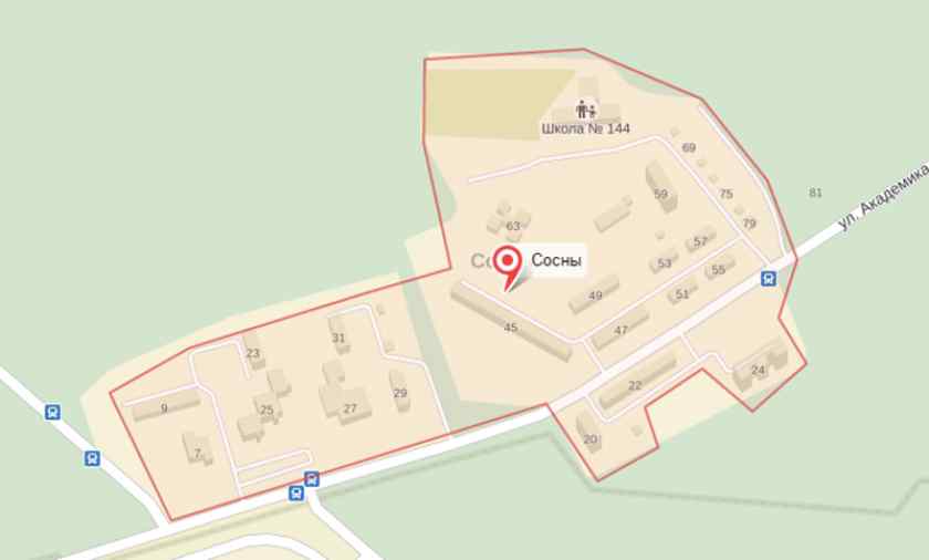 Район Сосны в Минске, бывший поселок Сосны в Минском районе на карте