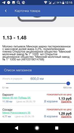 Список магазинов по сравнению цен на продукты