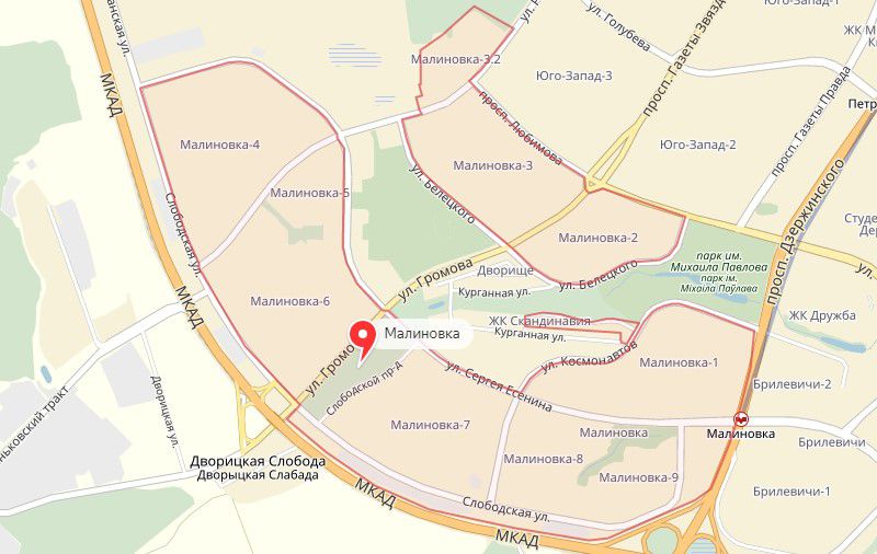 Малиновка калининград карта