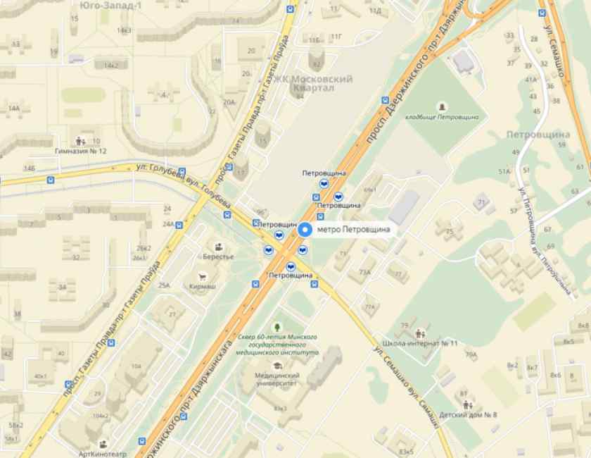 Метро Петровщина на карте Минска