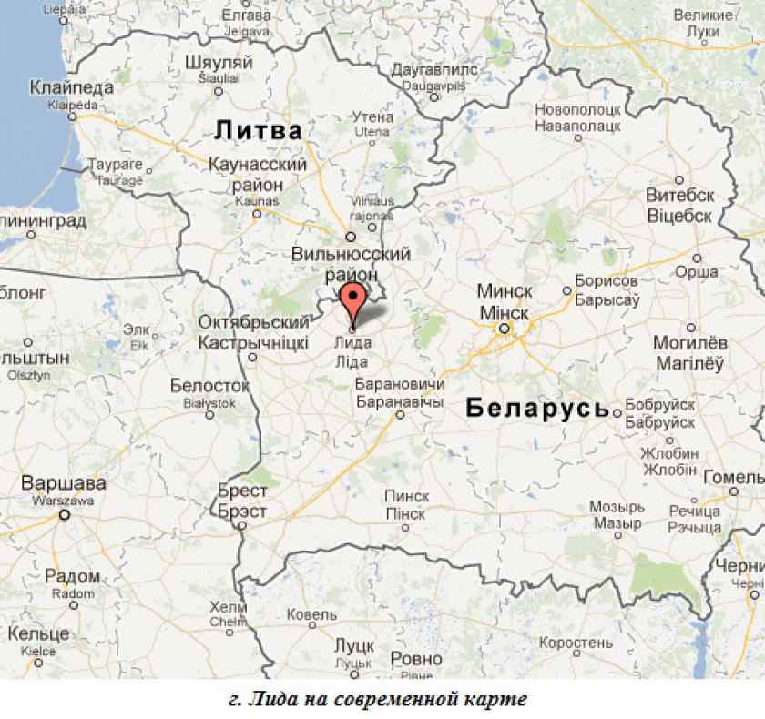 Лидский замок на карте Беларуси