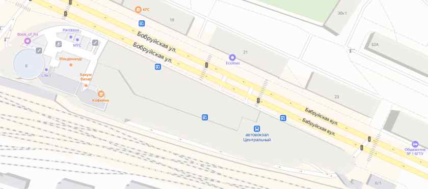 Автовокзал Центральный на карте города Минска
