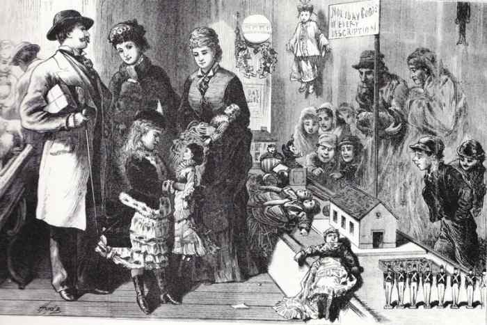 1885. Америка. Семья делает рождественские покупки.